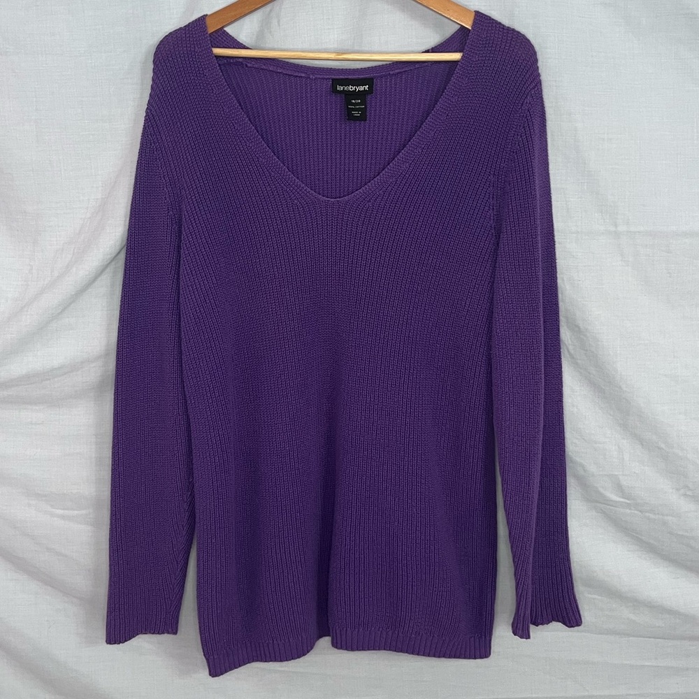 Lane Bryant Dark Lavender V-Neck Cotton Knit Sweater in Size 18/20